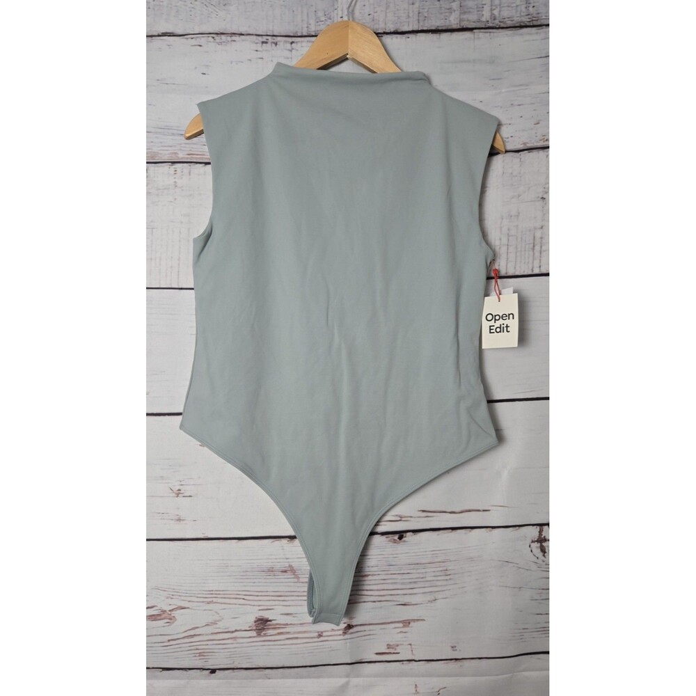 Open Edit Womens Bodysuit Size Large Sage Green High Neck Sleeveless NWT